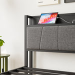 Twin Size Bed Frame, Storage Headboard with Charging Station, Solid and Stable, Noise Free, No Box Spring Needed, Easy Assembly W840P179116-djyc