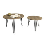 27.56'' Round Nesting Coffee Table Set of 2, Circular Nesting End Table Set, Round Wooden Tabletop, and Sturdy Metal Base for Living Room, bedroom, Brown W808P176732-djyc
