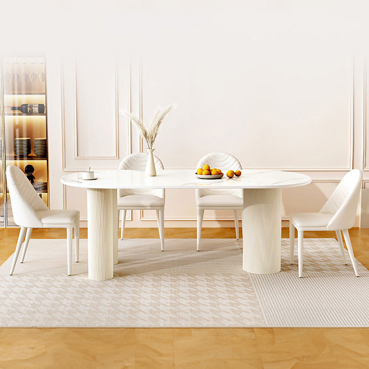 Elegant Glossy White Sintered Stone Table with Laminated Wood Finish hglna-1463