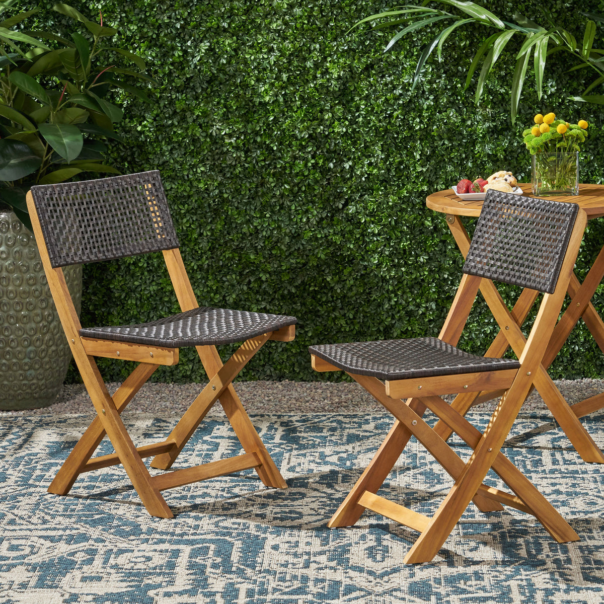 Foldable Wicker Chairs – Acacia Wood Frame, Handcrafted Seating, and Compact Design for Effortless Outdoor Comfort,Set of 2 65092-djyc