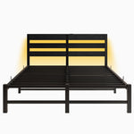 Queen SizeMetal Bed Frame with Wooden Headboard, RGB Lights, Charger, Storage Shelf, Noise-Free, No Box Spring Needed, Black W840P209907-djyc
