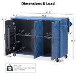 K&K 51.2"W 3D Wave Stripes Ash Veneer(Not Cheap Paper) Kitchen Island with Drop Leaf, Farmhouse Kitchen Island on Wheels with Internal Storage Rack, Rolling Kitchen Cart (Navy Blue) N707P207915E-djyc