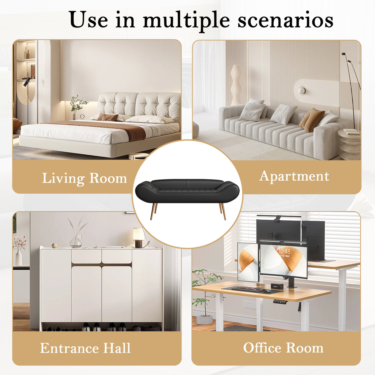 Versatile Black 57-Inch Sofa Stool with PVC Fabric: Perfect for Bedside or Porch Addition W1278122704-djyc