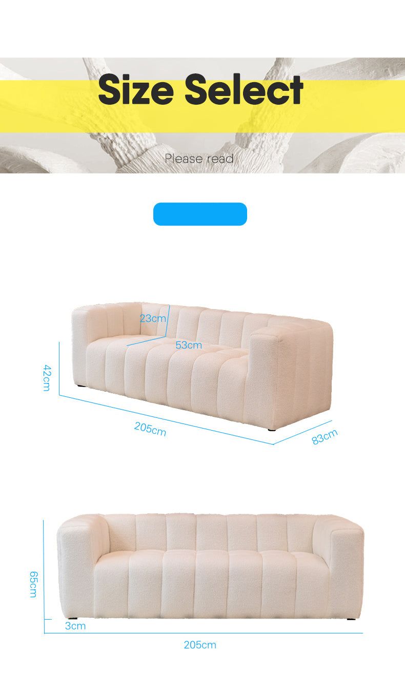 Luxury Off White Faux Lambswool Sofa with Silicon Fill and Wood Accents fsmy-448