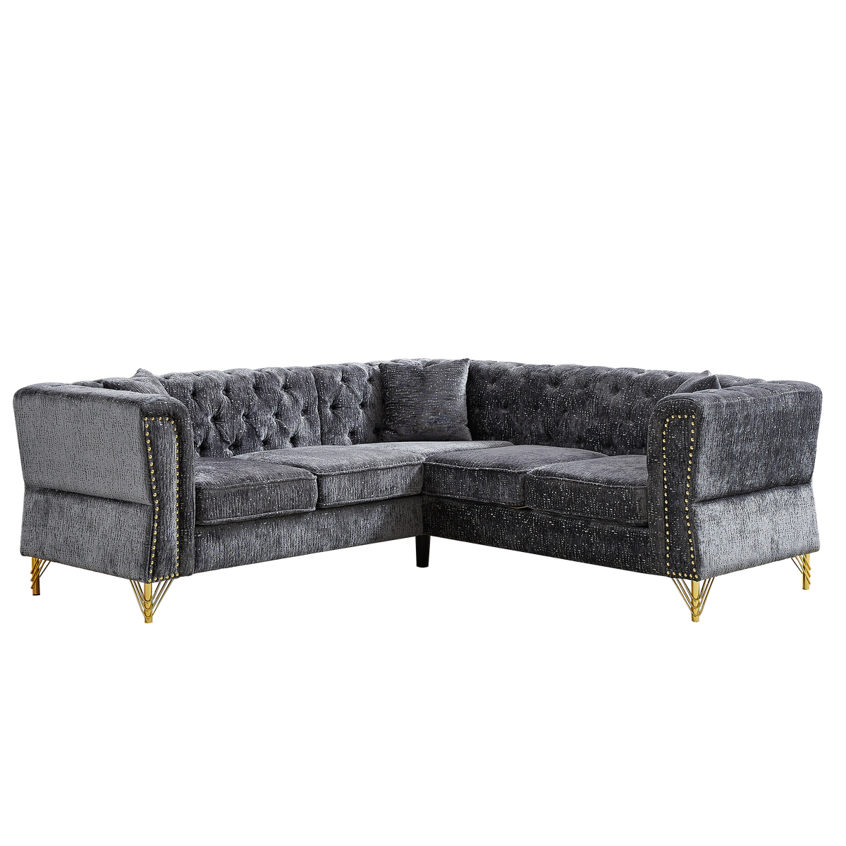 81.5-Inch Chenille Corner Sofa , L-Shaped Sectional Couch, 5-Seater Corner Sofas with 3 Cushions for Living Room, Bedroom, Apartment, Office W834S00262-djyc