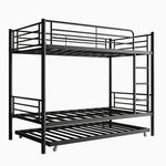 Twin Bunk Bed with Trundle Metal Bunkbeds with Ladder and Full-Length Guardrail, Noise Free, No Box Spring Needed, Black W840P196829-djyc