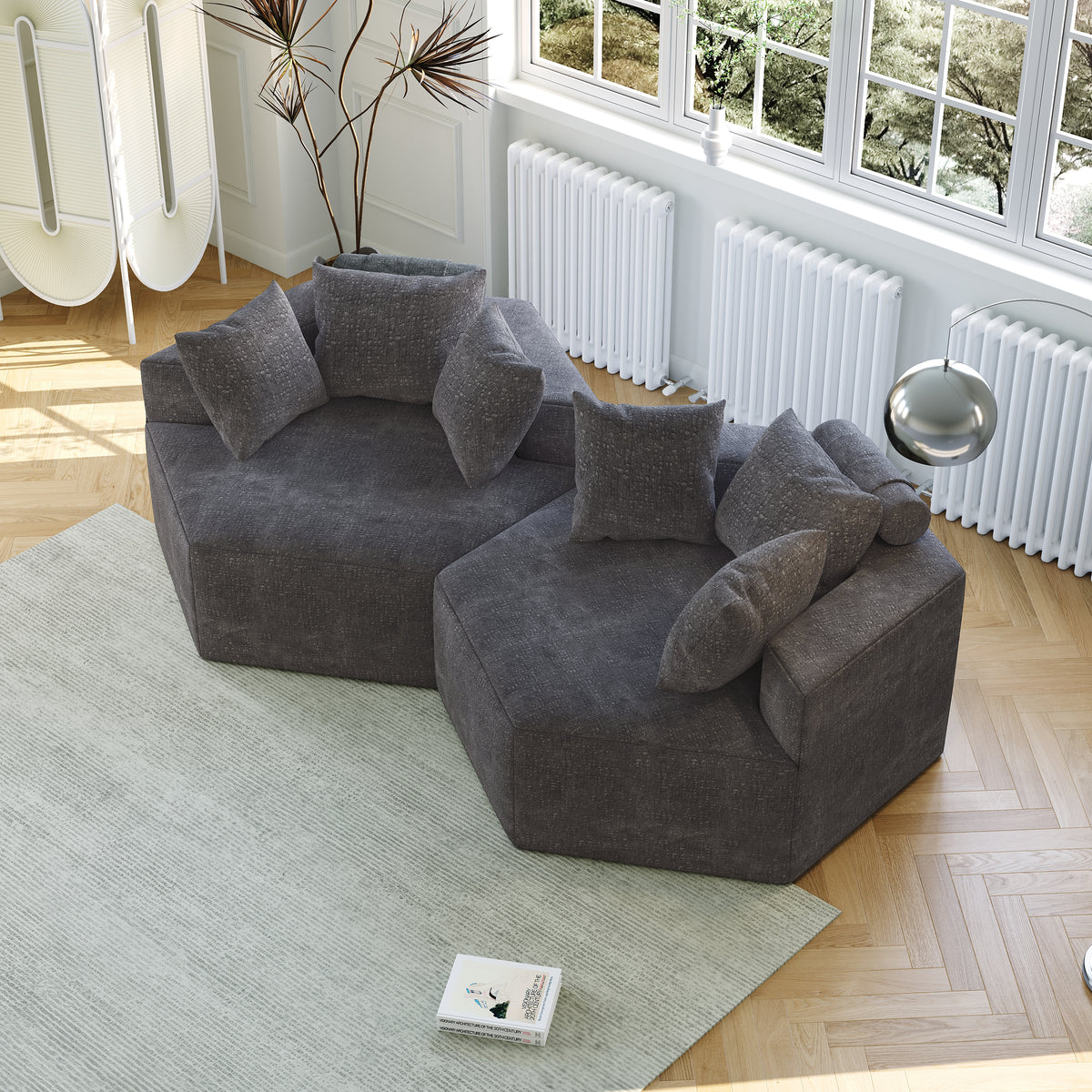 54''L Chenille Sponge single sofa,No Assembly Required,Fluffy Modern Sleeper Chair for Living room, Bedroom, Lounge and Projection Room W834P221043-djyc