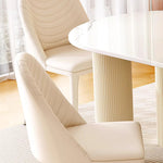 Elegant Glossy White Sintered Stone Table with Laminated Wood Finish hglna-1463