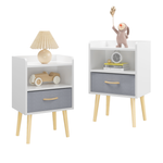 2PC Nightstand With Collapsible Fabric Drawer, 2-Tier Storage End Table, Wood Side Table with Storage Cabinet for Bedroom, Living Room - White W808P204530-djyc