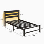 Twin Size Bed Frame Heavy Duty Platform Bed Frame with Headboard, USB Charging Station, LED Bed, No Box Spring Needed, Mattress Foundation, Strong Steel Slats, Noise Free, Black W840P209905-djyc