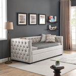 Daybed with Trundle Upholstered Tufted Sofa Bed, with Button and Copper Nail on Square Arms,both Twin Size, Beige(85"x42.5"x31.5") W487S00104-djyc