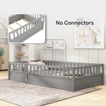 Twin Size Floor bed, integral construction with super high security barrier, door, children's floor bed frame, Montessori wooden children's floor bed, Support slat Grey W1858P164941-djyc