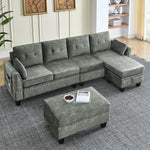 Sectional 3-Seaters Sofa ,Double-sided multi-functional footstool, storage mat , Non-slip leg, two pillows, Velvet, Light grey W487S00237-djyc