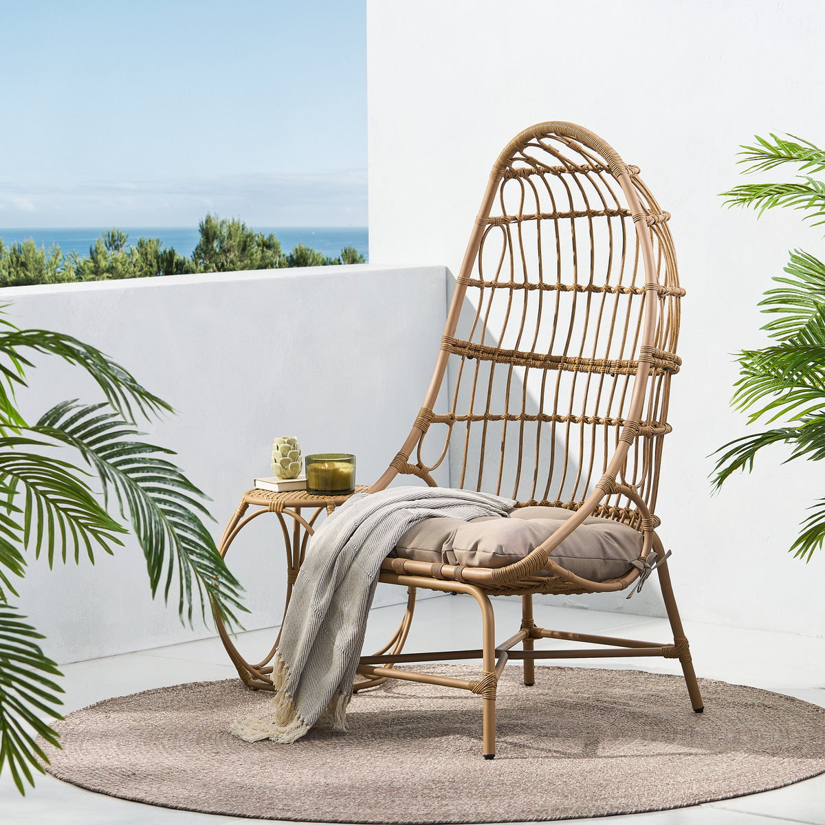Cozy Up in Style with the Elegant Basket-Shaped Faux Rattan Chair 70656.00LBRN-djyc