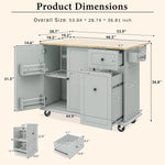 Kitchen Island with Drop Leaf, 53.9" Width Rolling Kitchen Cart on Wheels with Internal Storage Rack and 3 Tier Pull Out Cabinet Organizer, Kitchen Storage Cart with Spice Rack, Towel Rack (Grey Blue) WF312383AAG-djyc