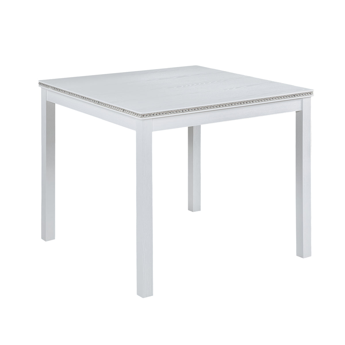 5 Piece Wooden Dining Table Set, Kitchen Table Set with a Square Table and 4 Upholstered Chairs, Wooden Dining Room Table with Crystal Decoration and Chairs Set for Kitchen, Dining Room, White W1998S00043-djyc