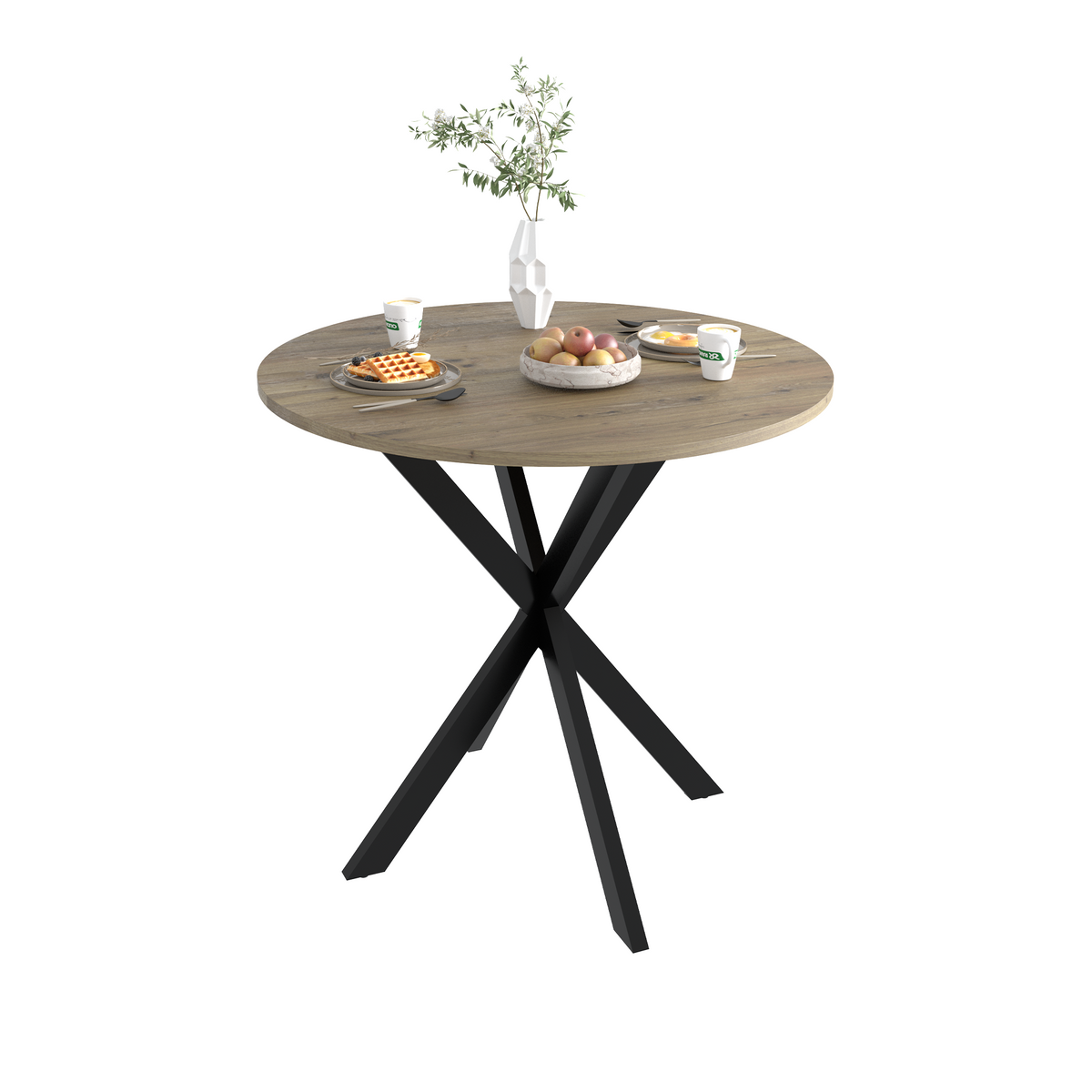 31.5 Inch Round Dining Table, Small Circle Kitchen Table with Metal Black Legs for 2-4 people,Modern Dining Room Table, Brown (only table) W808P176713-djyc