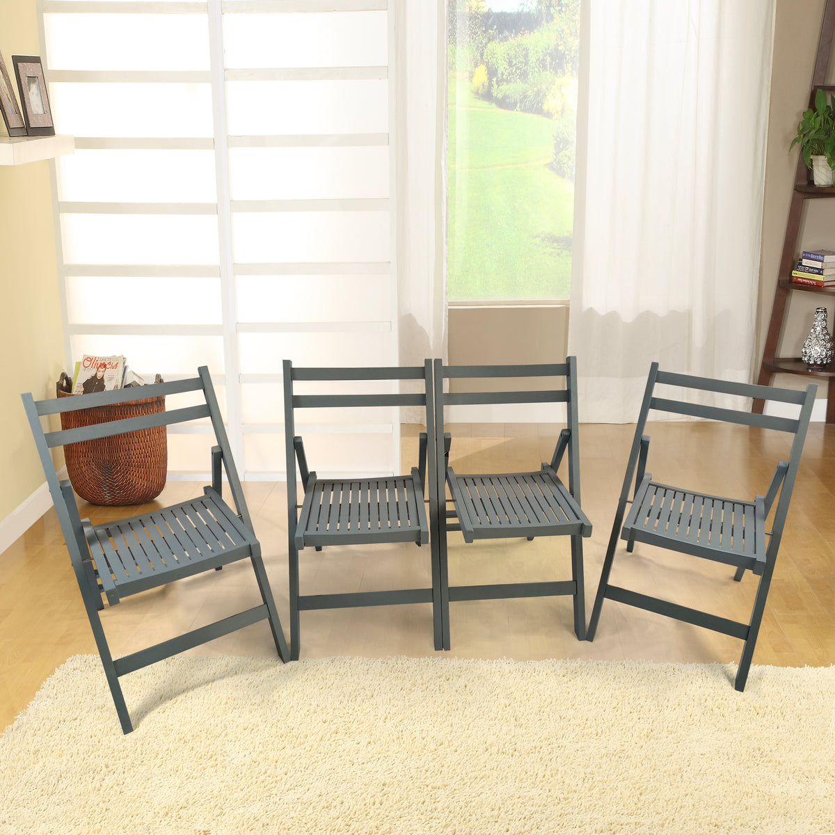 Furniture Slatted Wood Folding Special Event Chair - Gray, Set of 4, FOLDING CHAIR, FOLDABLE STYLE W49539765-djyc