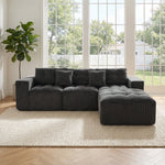 101' L-Shaped Modular Compression Sofa, 3-Seater Comfortable Cloud Sofa, Corduroy Fabric, with Movable Footrest, Free DIY Combination, Suitable for Living Room, Bedroom, Apartment (Gray)-W1170S00056
