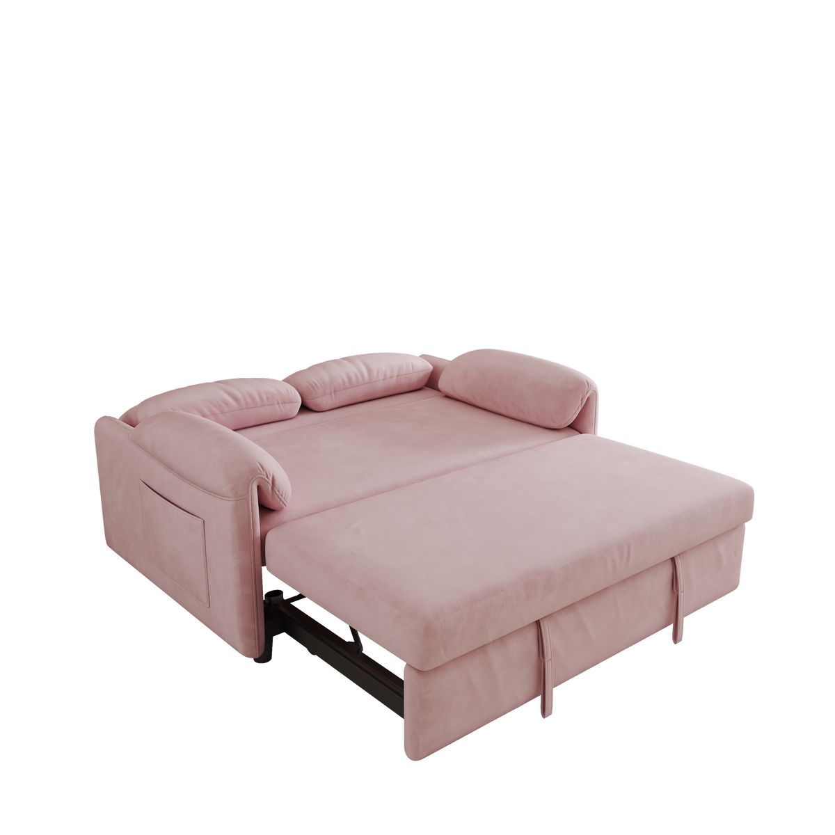 Sofa at the Forefront: 54-inch Velvet Pink Sofa Bed for Multi-purpose Living Spaces, Featuring a Retractable Bed W1278127956-djyc