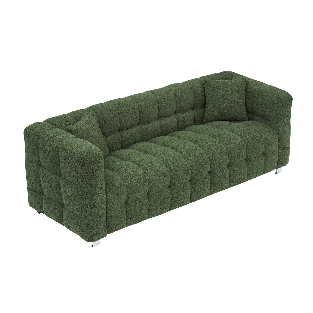 Refreshing Green Teddy Fleece Sofa - 80" Ideal for Living Room or Bedroom, Comes with Two Throw Pillows and Sturdy Hardware Foot Support W1278141694-djyc
