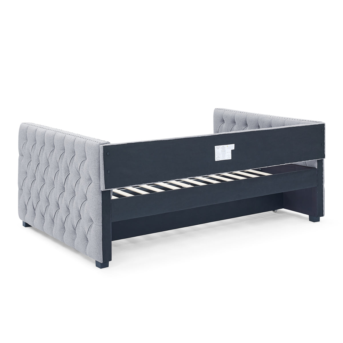 Daybed with Trundle Upholstered Tufted Sofa Bed, with Button and Copper Nail on Square Arms,Full Daybed & Twin Trundle, Grey(85"x57"x31.5") W487S00101-djyc