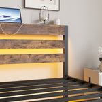 Twin Size Bed Frame Heavy Duty Platform Bed Frame with Headboard, USB Charging Station, LED Bed, No Box Spring Needed, Mattress Foundation, Strong Steel Slats, Noise Free, Brown W840P209879-djyc