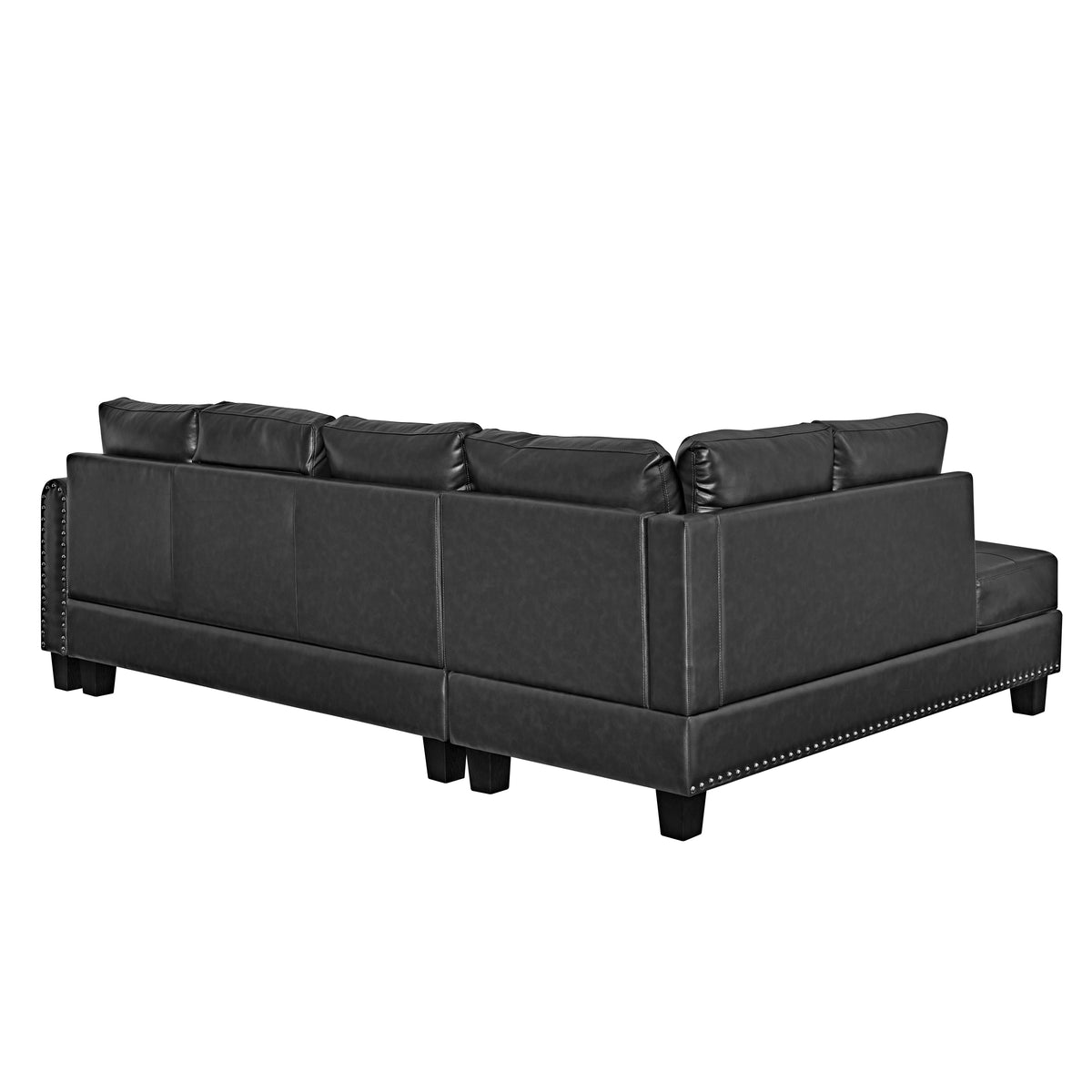 Sectional 3-Seaters Sofa , reversible recliner, Storage pad and wood grain cup holder, Non-slip leg, pu, black W487S00241-djyc