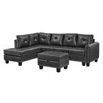 Sectional 3-Seaters Sofa , reversible recliner, Storage pad and wood grain cup holder, Non-slip leg, pu, black W487S00241-djyc