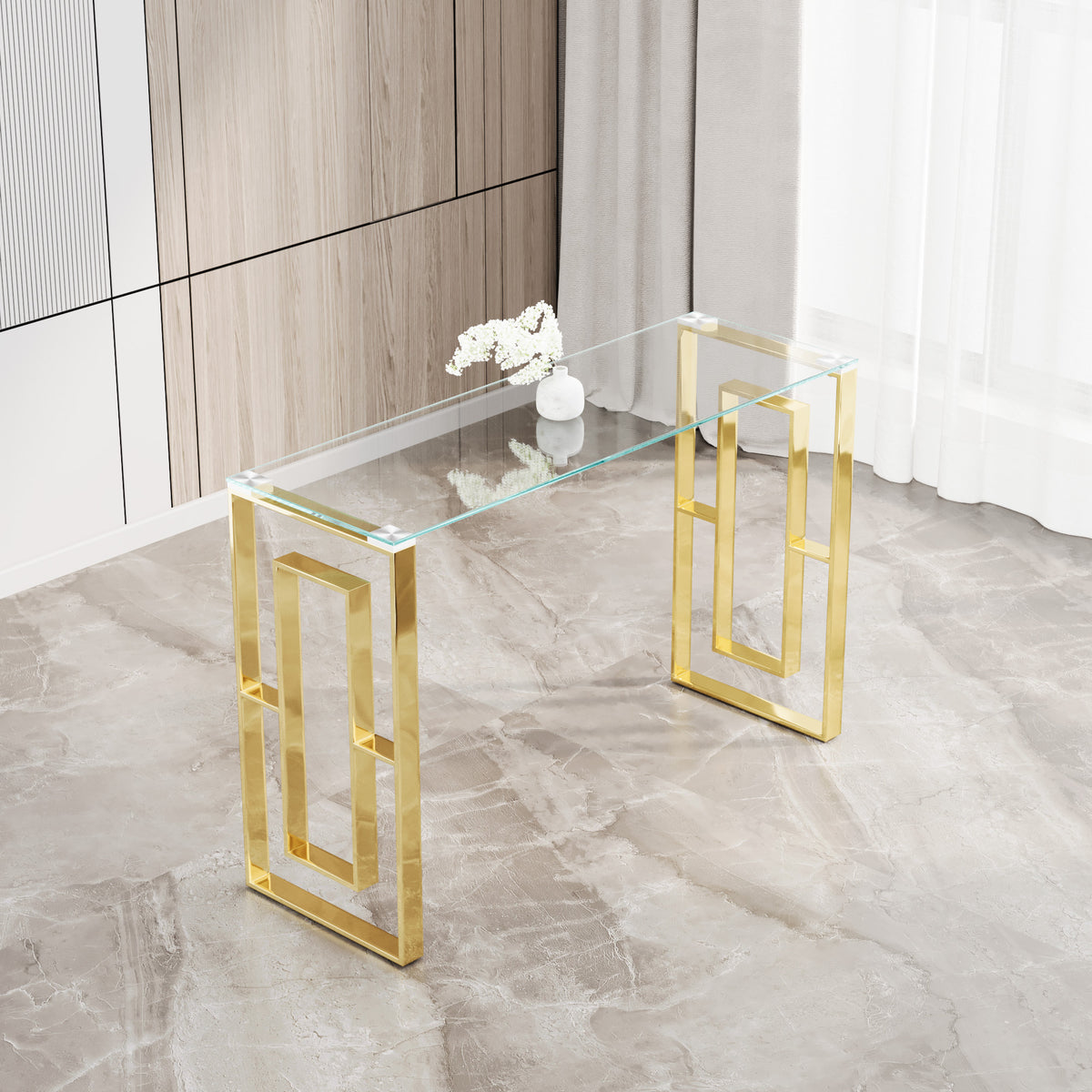 Console Table Stainless Steel Glass,Meal side table Golden Clearbs-02 W1727P195276-djyc