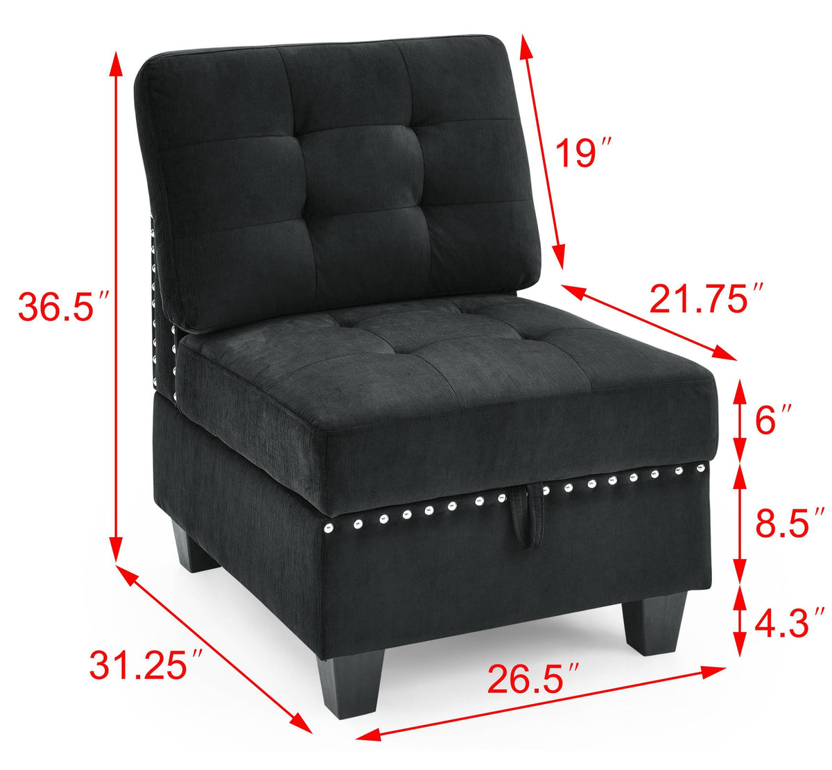 U shape Modular Sectional Sofa,DIY Combination,includes Four Single Chair and Two Corner,Black Velvet. W487S00062-djyc