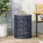 Transitional Outdoor Accent Table – Tile Mosaic Top with Lace Cut Metal Frame, No Assembly Required 70509.00DBLU-djyc