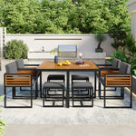 GO 9-Pieces Acacia Wood Patio Dining Set, Space Saving Outdoor Patio Set, 4 Cushioned Chairs & 4 Ottomans & 1 Square Table, for Backyard, Garden, Deck and Poolside, Gray N704G201240E-djyc