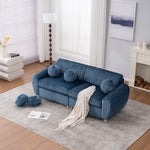 Modern Sofa for Living Room, 84' Blue Corduroy Sofa Couch, Sectional Love Seat Couch, Upholstered Sofa for Apatment Bedroom Home Office W2363S00078-djyc