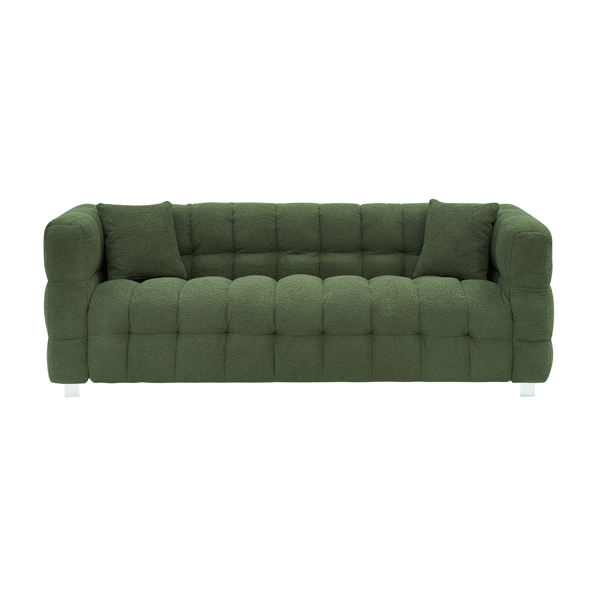 Refreshing Green Teddy Fleece Sofa - 80" Ideal for Living Room or Bedroom, Comes with Two Throw Pillows and Sturdy Hardware Foot Support W1278141694-djyc