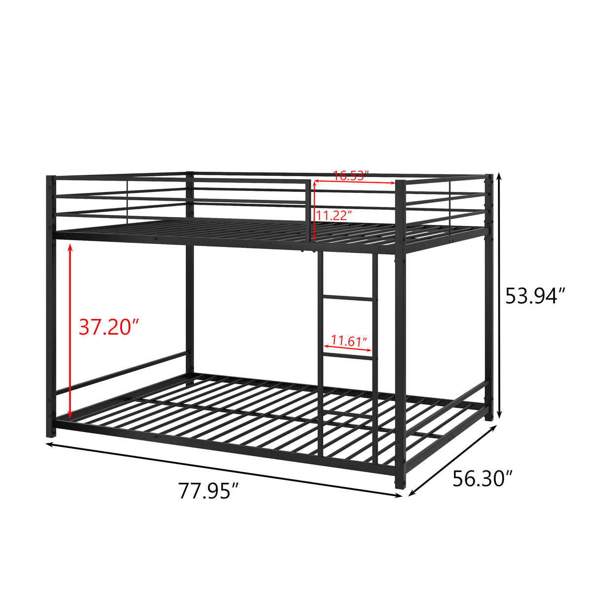 Metal Bunk Bed Full Over Full, Bunk Bed Frame with Safety Guard Rails, Heavy Duty Space-Saving Design, Easy Assembly Black W84063611-djyc