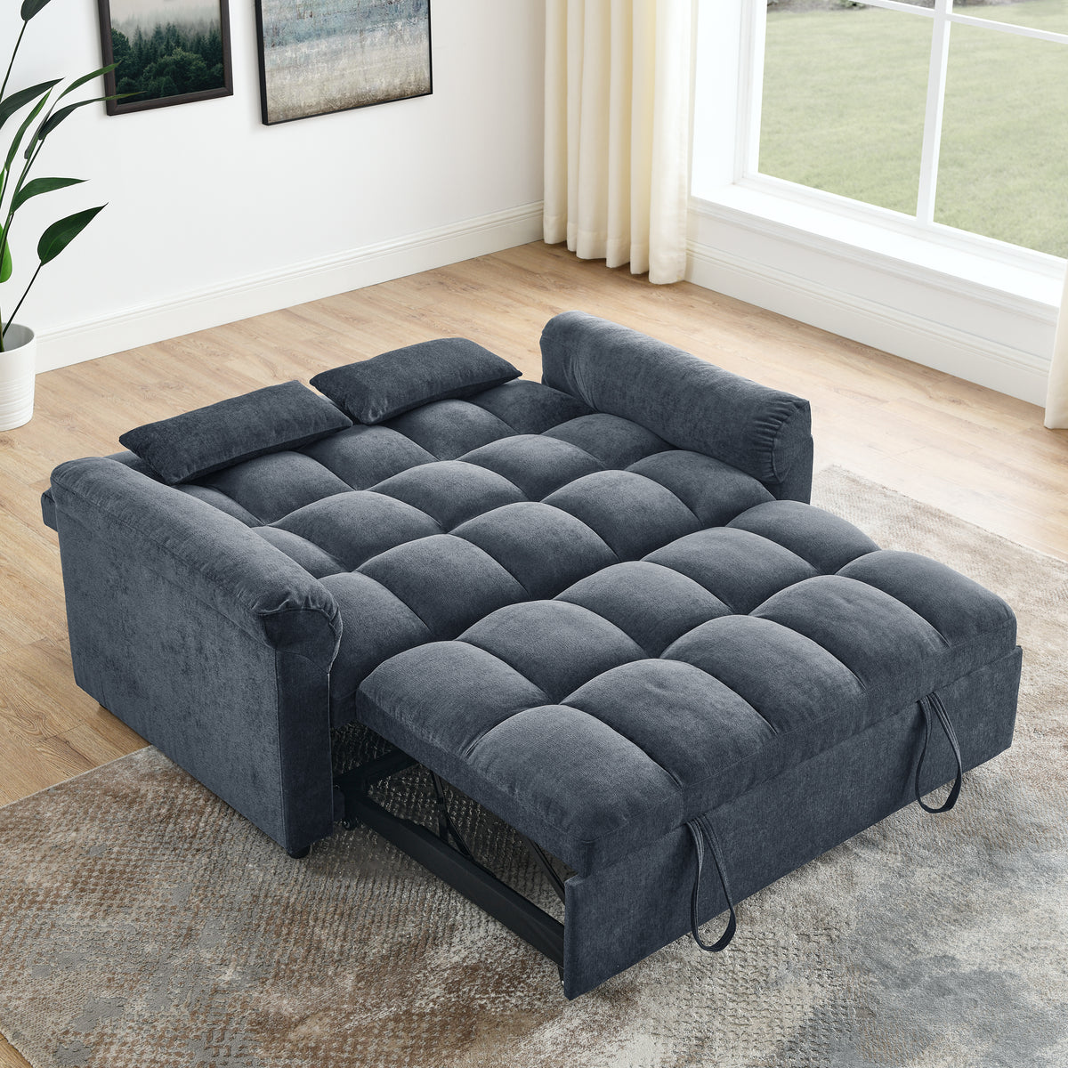 Loveseats Sofa Bed with Pull-out Bed,Adjsutable Back,Blue+ Grey W487109971-djyc