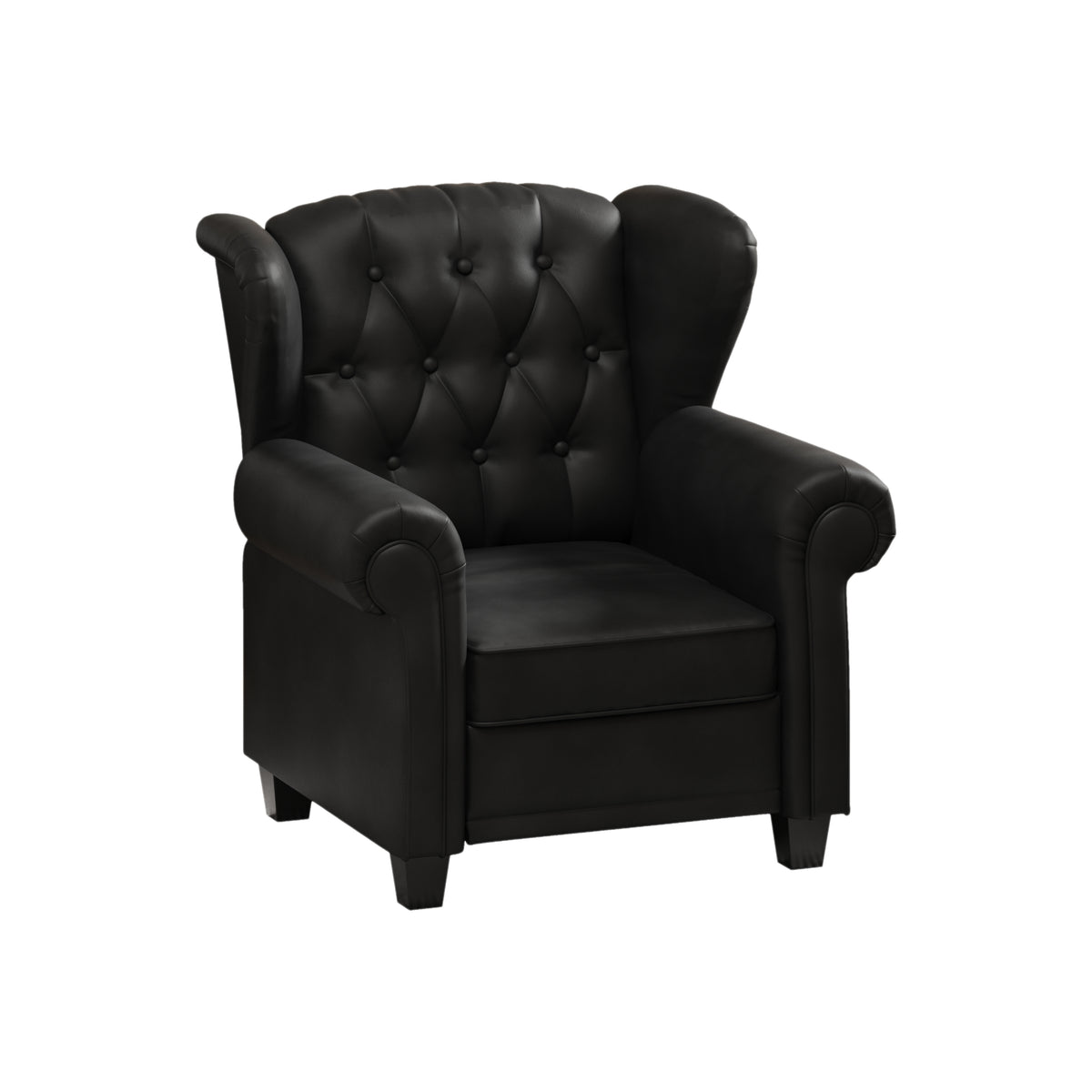 Modern Tufted Push Back Armchair Technical Leather Chair, Adjustable Single Sofa Chair with Sturdy Wood Legs for Bedroom, Living Room, Small Space(Color:Black) W1669P199585-djyc