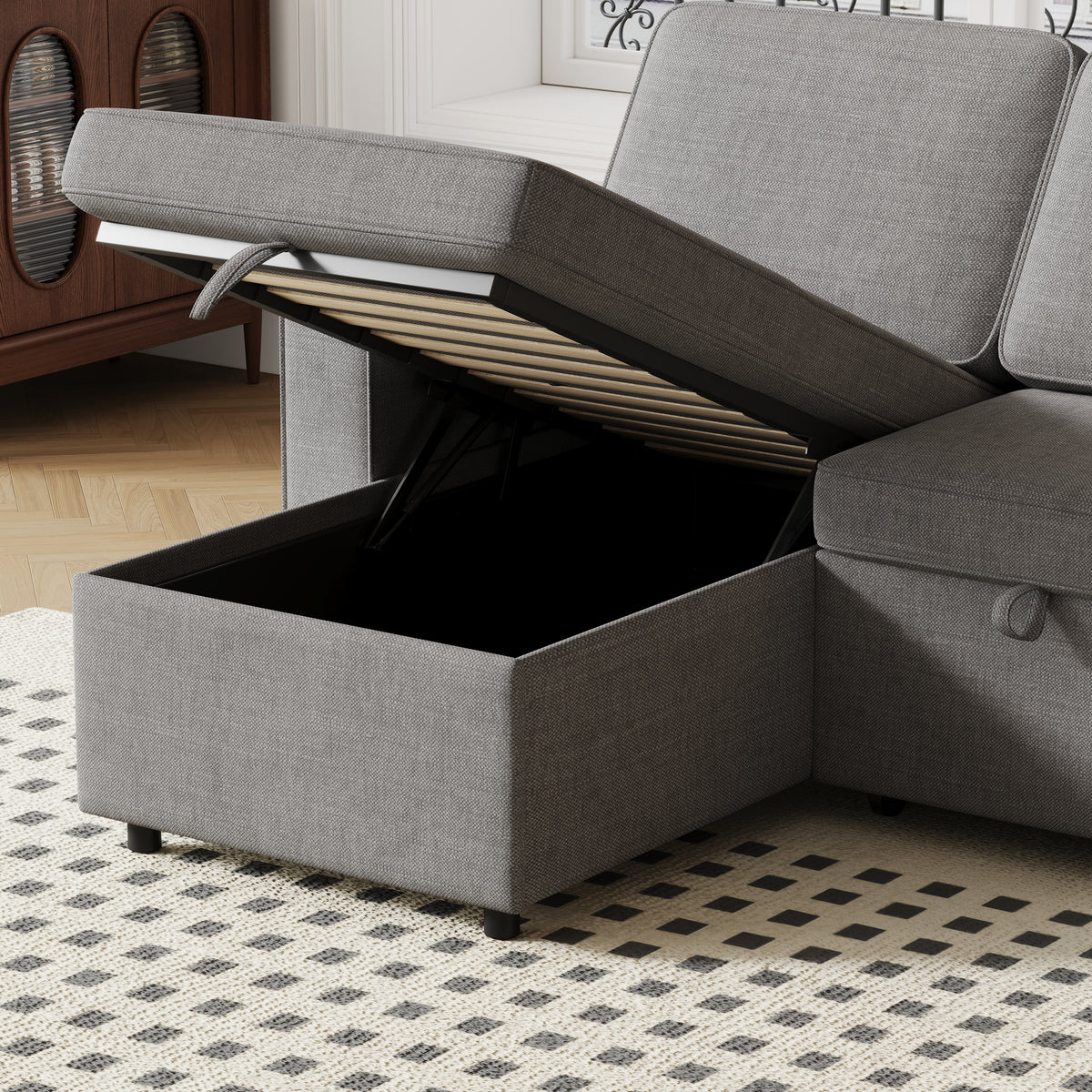 85.8" Pull Out Sleeper Sofa L-Shaped Couch Convertible Sofa Bed with Storage Chaise And Storage Racks,With USB Port And T-pyce Port W834S00268-djyc