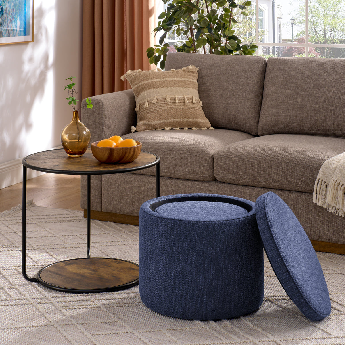 Ottoman, multi-functional combination set table Ottoman, combination of Ottoman and table, with drum stool, with storage space-Dark Blue W487P243608-djyc