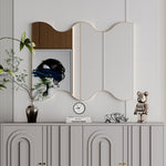 Wall Mirror 30x35 Inch Golden Rectangular Mirror with 2 Wavy Sides Metal Framed Mirror Vanity Mirror Dressing Mirror, for Bathroom, Living Room, Bedroom Wall Decor W1435133321-djyc