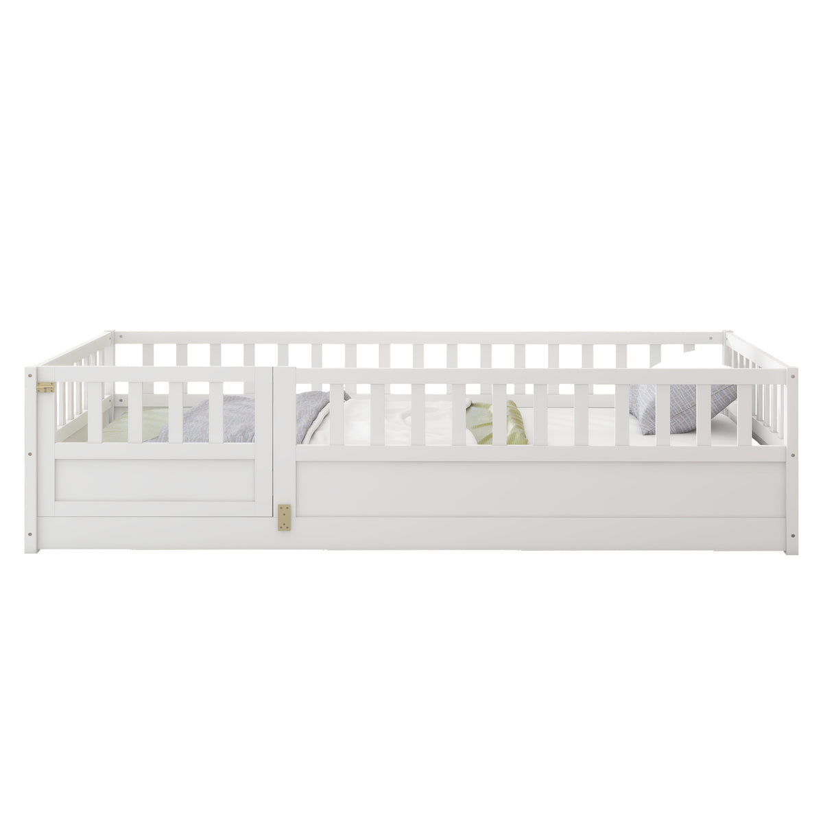 Twin Size Floor bed, integral construction with super high security barrier, door, children's floor bed frame, Montessori wooden children's floor bed, Support slat white W1858P164938-djyc