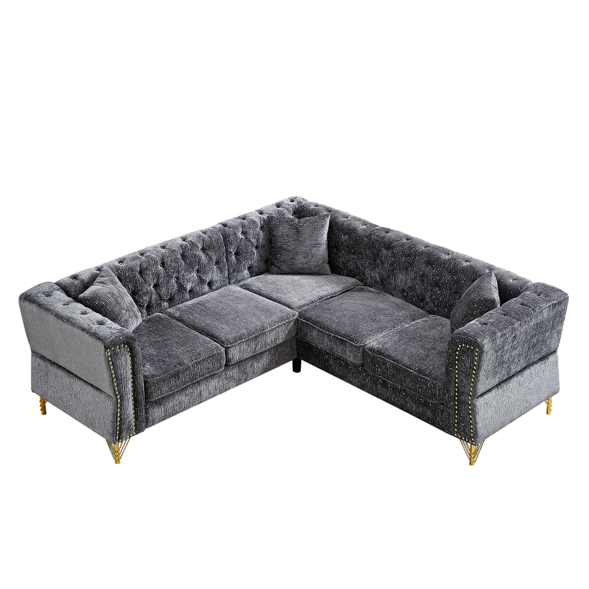 81.5-Inch Chenille Corner Sofa , L-Shaped Sectional Couch, 5-Seater Corner Sofas with 3 Cushions for Living Room, Bedroom, Apartment, Office W834S00262-djyc