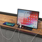 Full Size Bed Frame with Charging Station, Upholstered Headboard, Metal Platform, Grey W1960131344-djyc