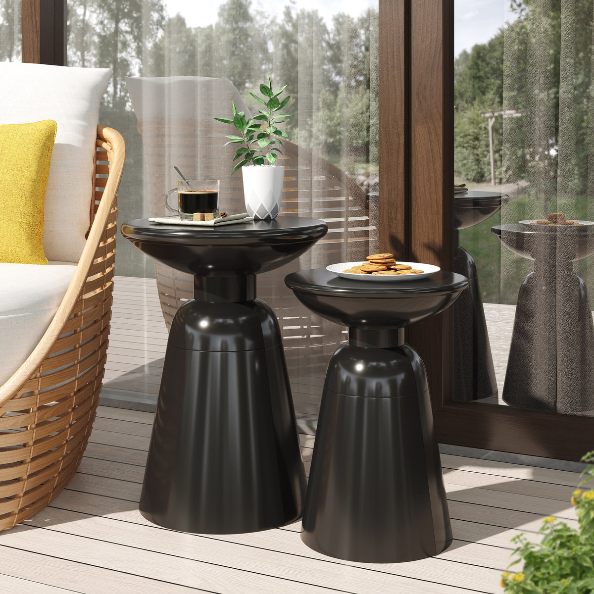 Modern Pedestal Side Table Set – Perfect for Any Space 73614.00BLK-djyc