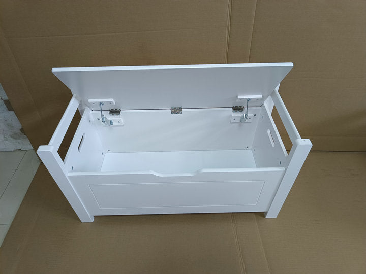 Kids Toy Box Chest, White Rubber Wood Toy Box for Boys Girls, Large Storage Cabinet with Flip-Top Lid/Safety Hinge, Toy Storage Organizer Trunk for Nursery, Playroom W808P171018-djyc