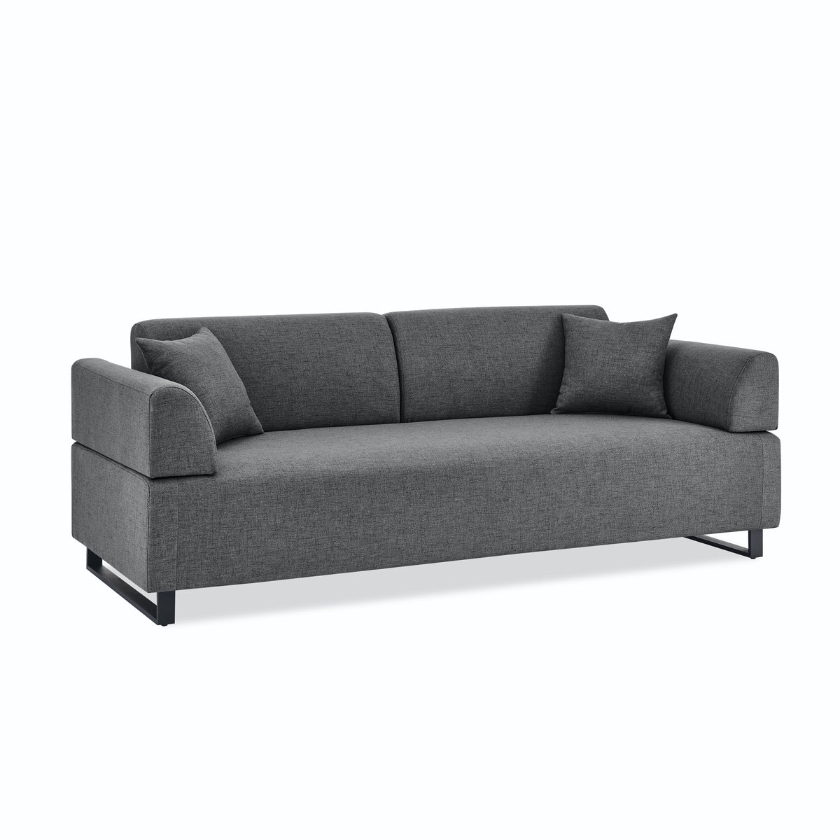 Linen Fabric 3 Seat Sofa with Two End Tables and Two Pillows, Removable Back and Armrest, Morden Style Upholstered 3-Seat Couch for Living Room W487139512-djyc
