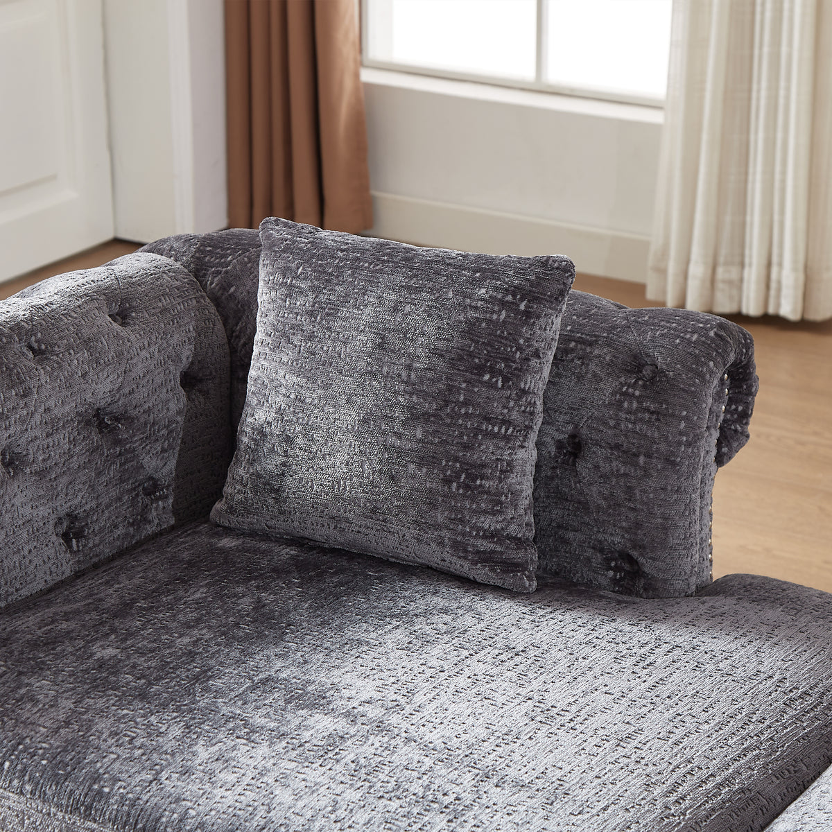 81-inch Chenille Face-to-face Chaise Lounge with Two Pillows,Nailhead trim,Button Tufted Design and Rolled Arms for Lounge, Living room and Office W834S00316-djyc