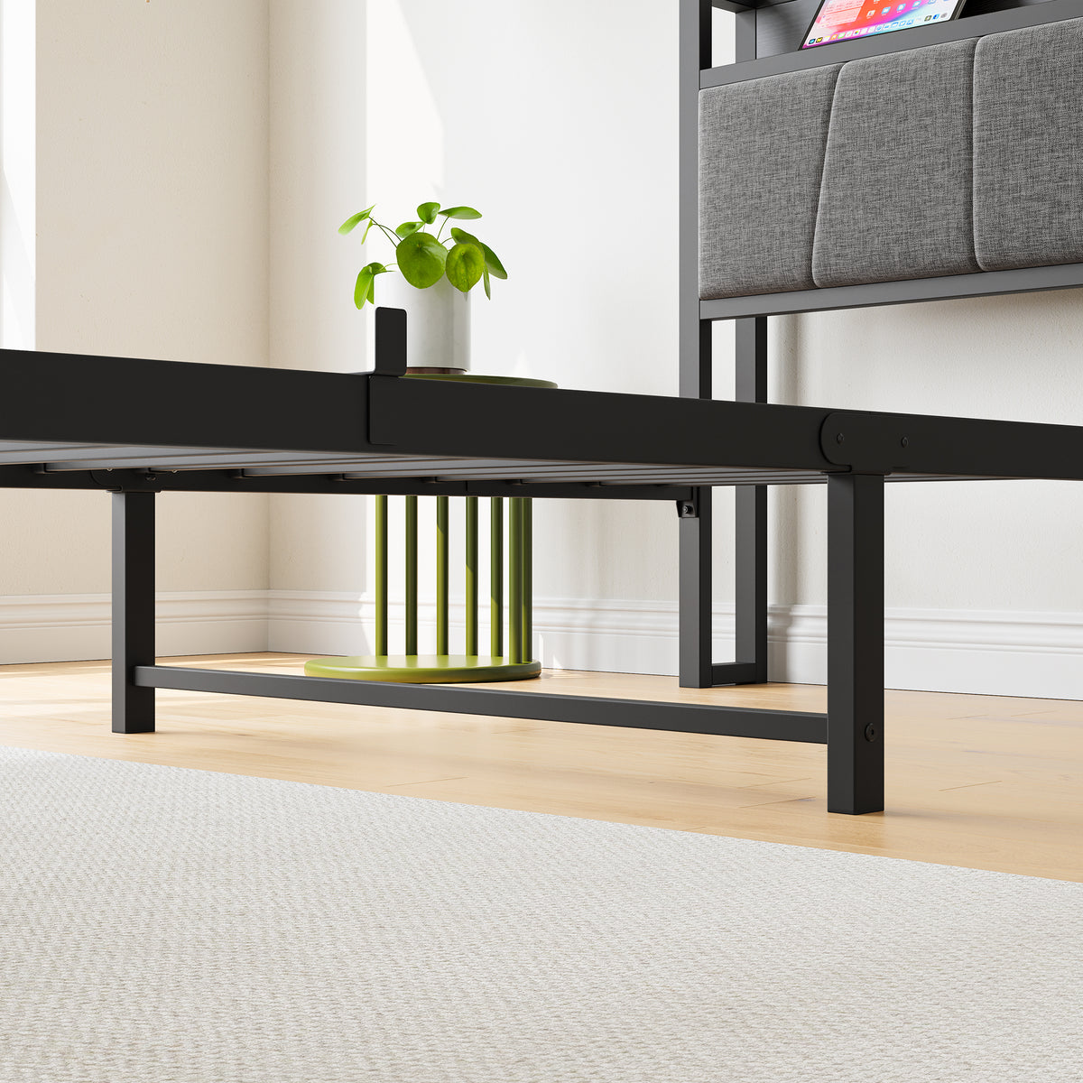 Twin Size Bed Frame, Storage Headboard with Charging Station, Solid and Stable, Noise Free, No Box Spring Needed, Easy Assembly W840P179116-djyc