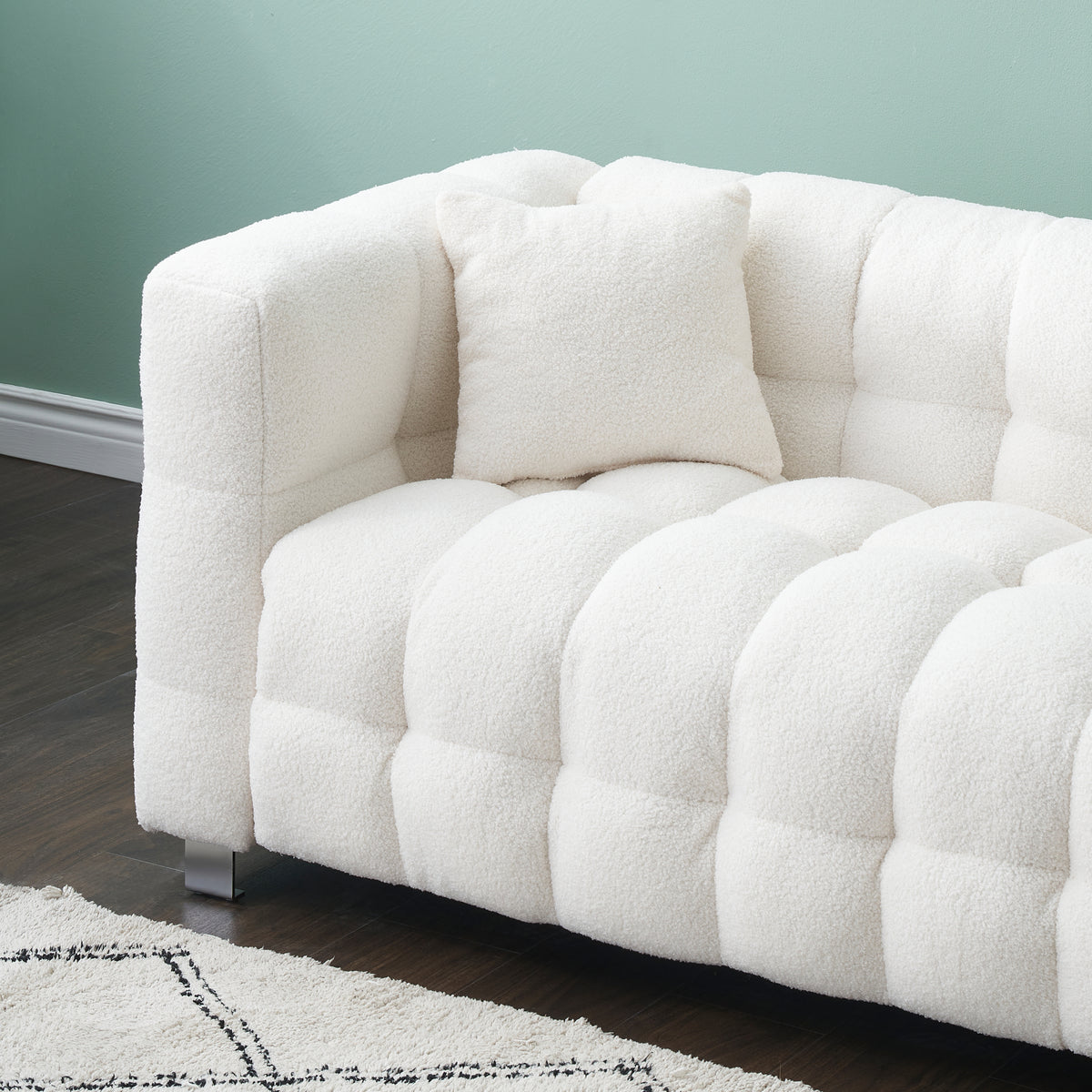 Spacious 102-Inch Beige Teddy Fleece Sofa for Living Room, Bedroom, or Apartment - Comes with Two Comfy Throw Pillows & Supported by Sturdy Hardware Feet W1278S00021-djyc